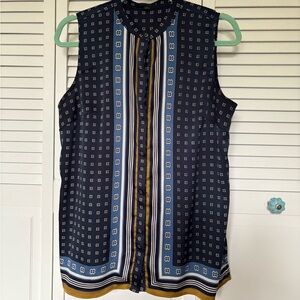 Ann Taylor Navy and Gold Patterned Tank Top
